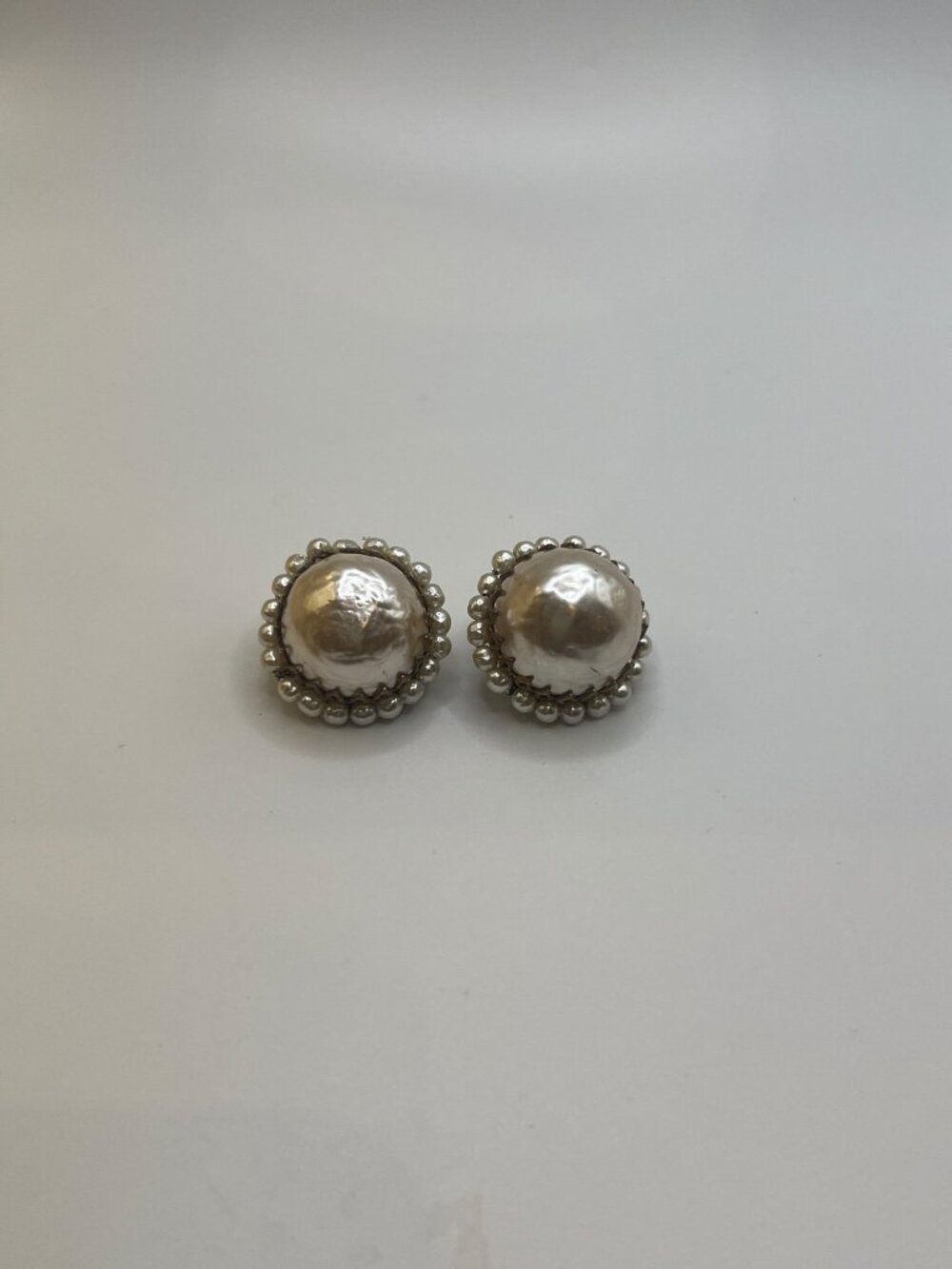 Vintage Miriam Haskell Faux Pearl Button Filigree Earrings
